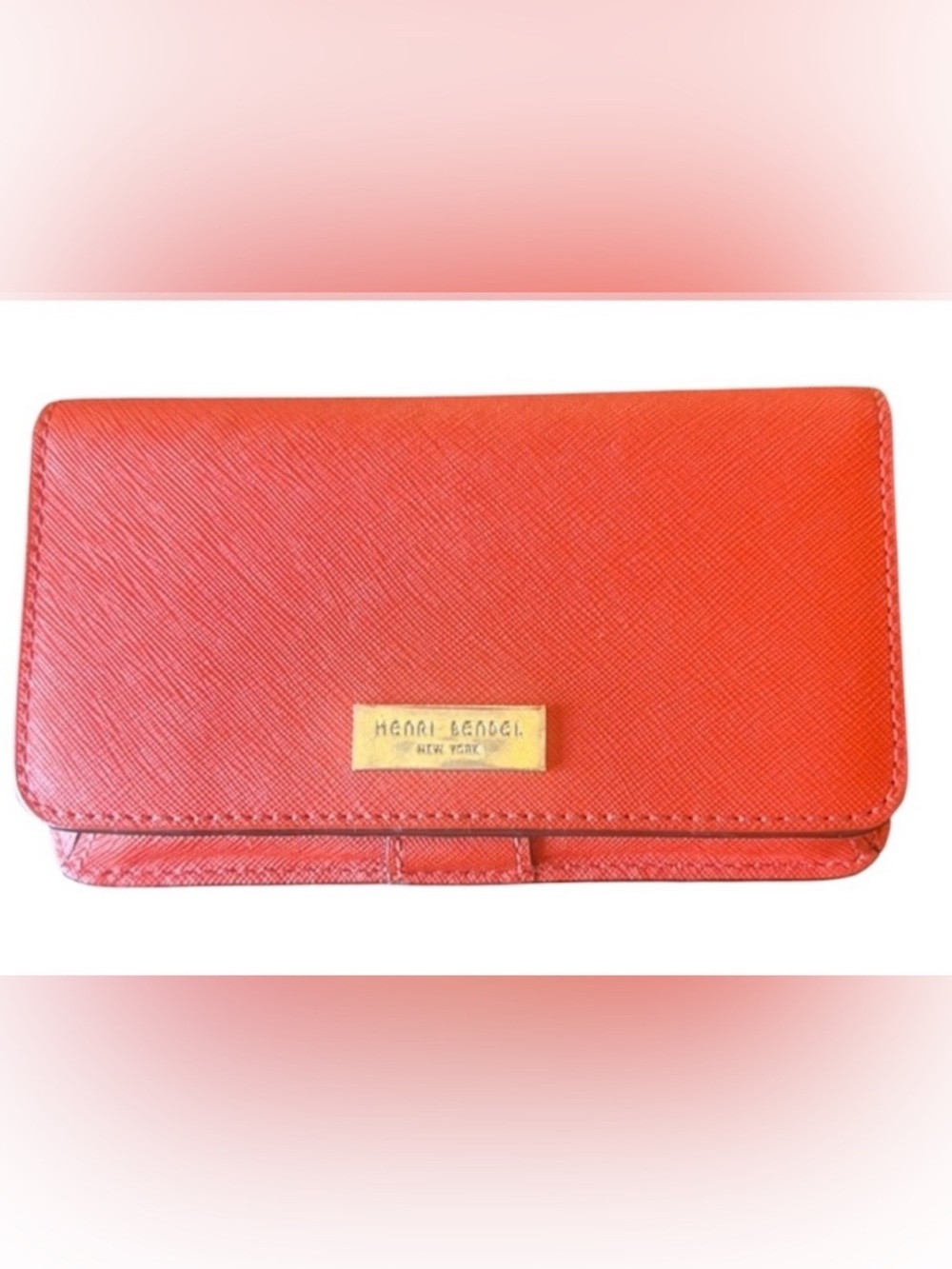 henri bendel Red Saffiano Leather Wallet with Gold Plaque